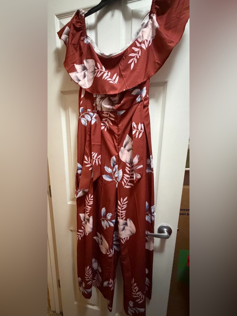 NWOT SHEIN Rust Floral romper with Blue and Cream Blooms